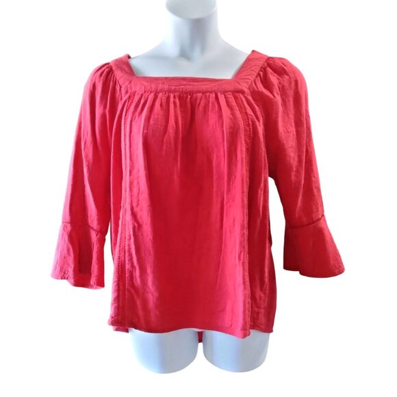 Time And Tru Womens Red Rover Bell Sleeve Peasant Top Square Neck Top Size XXL - Picture 2 of 6